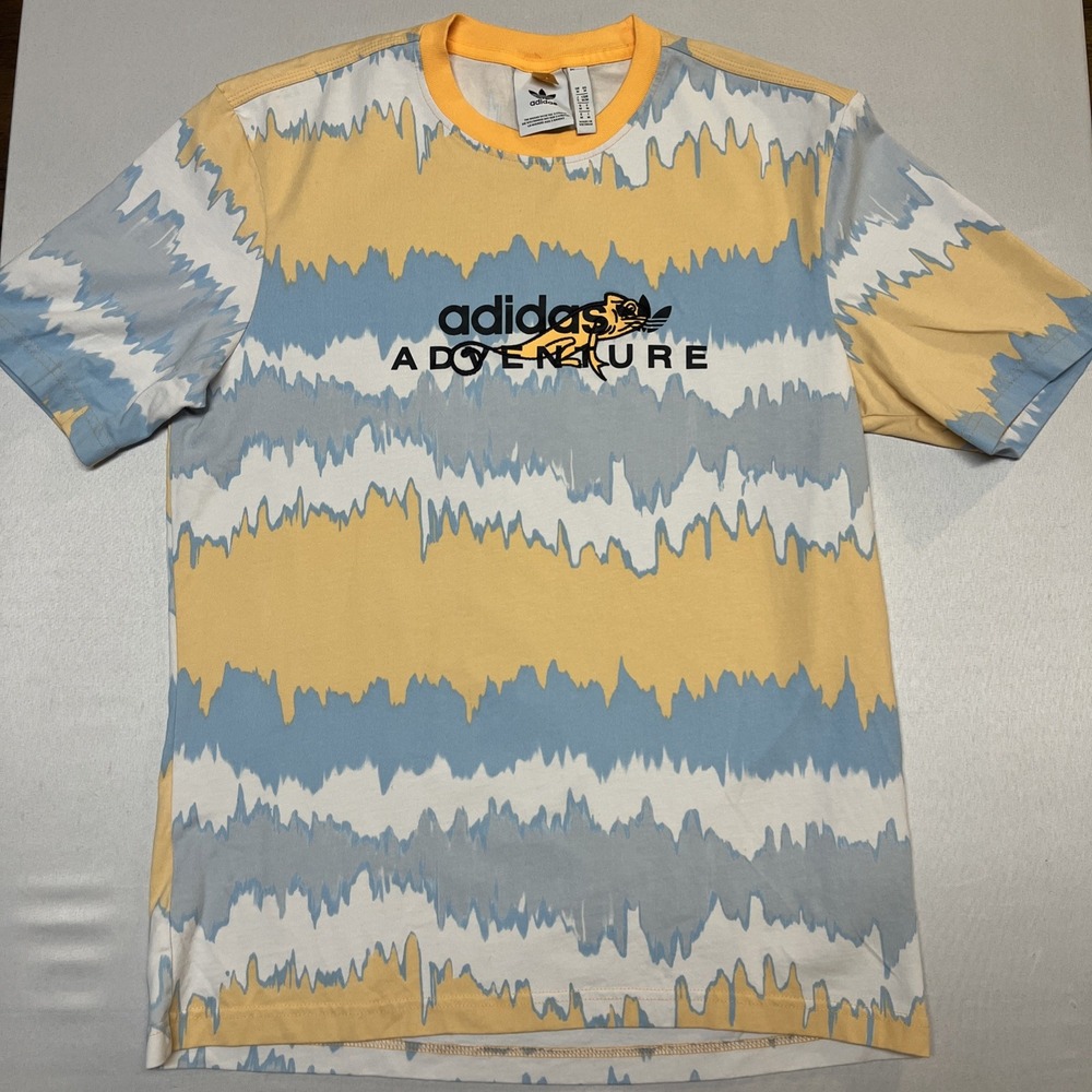Adidas Adventure Tshirt Orange Haze Lizard Gecko Trefoil Spellout Mens Medium‎